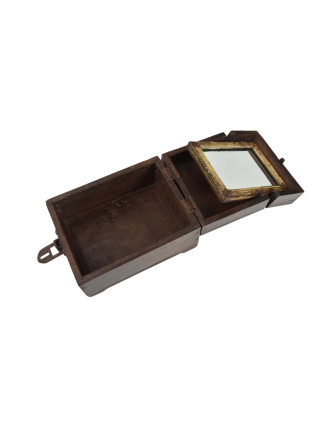 Šperkovnica so zrkadielkom z teakového dreva, starožitná, 14x18x10, 5cm