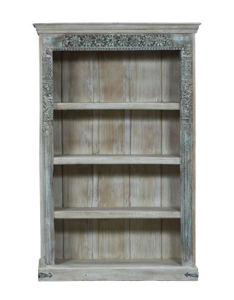 Knižnica z teakového dreva, ručné rezby, 125x43x192cm