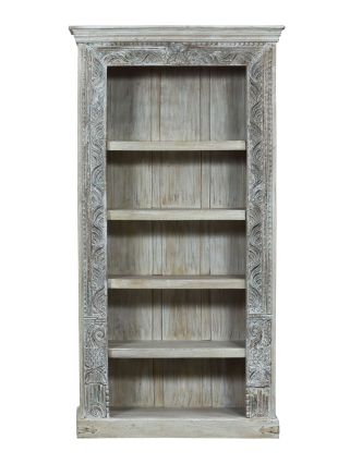 Knižnica z teakového dreva, ručné rezby, 109x43x211cm