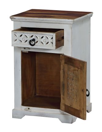 Nočný stolík z mangového dreva, ručné rezby, 50x35x62cm