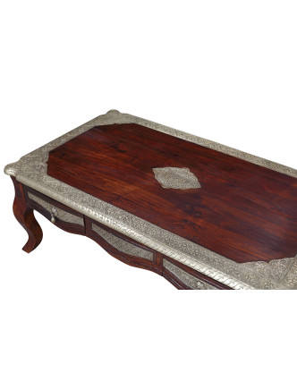 Konferenčný stolík z palisandrového dreva, mosadzné kovanie, 121x70x45cm
