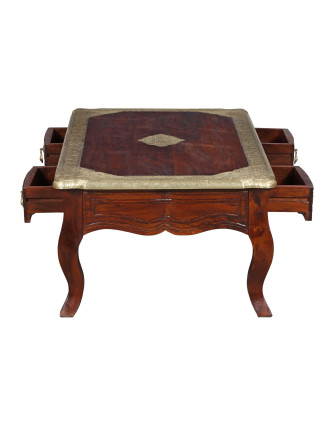Konferenčný stolík z palisandrového dreva, mosadzné kovanie, 121x70x45cm