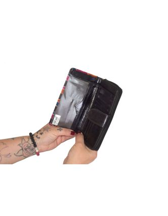 Peňaženka čierna, farebné kolieska, maľovaná koža, čierna, 19x10cm