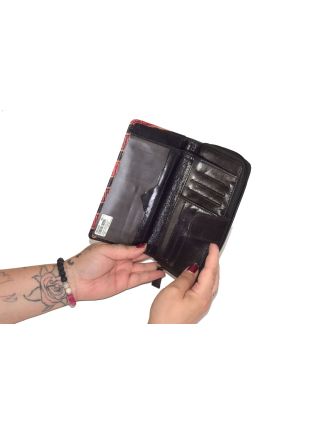 Peňaženka čierna, vlnky, maľovaná koža, čierna, 19x10cm