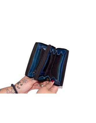 Peňaženka kolieska a kocky, ručne maľovaná koža, modrá, 15x10cm