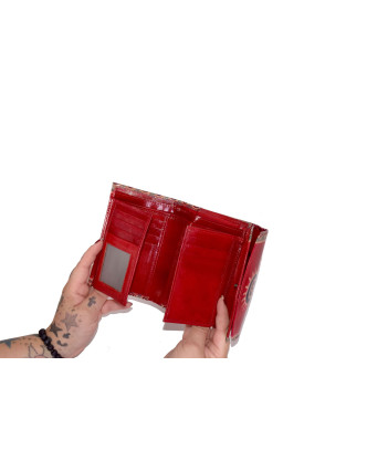 Peňaženka so slnkom, ručne maľovaná koža, červená, 14,5x11cm