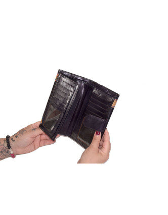 Peňaženka, Slon, maľovaná koža, čierna, 9,5x19,5cm