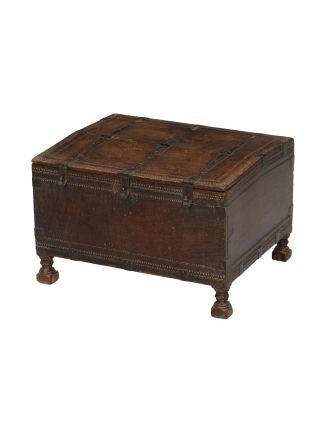 Starožitná truhla z teakového dreva, ručné rezby, 49x41x31cm