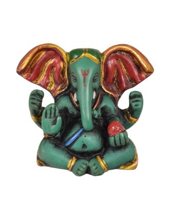 Ganesh baby sedící, tyrkysový, ručně malovaný, pryskyřice, 10x5x8cm