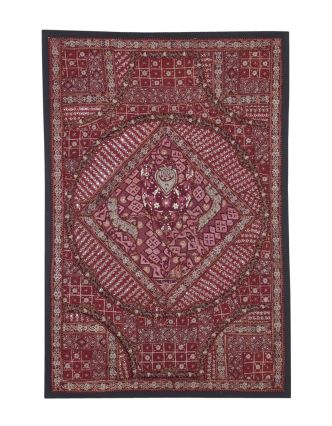 Unikátna tapiséria z Rajastanu, červená, ručné vyšívanie, 156x108cm
