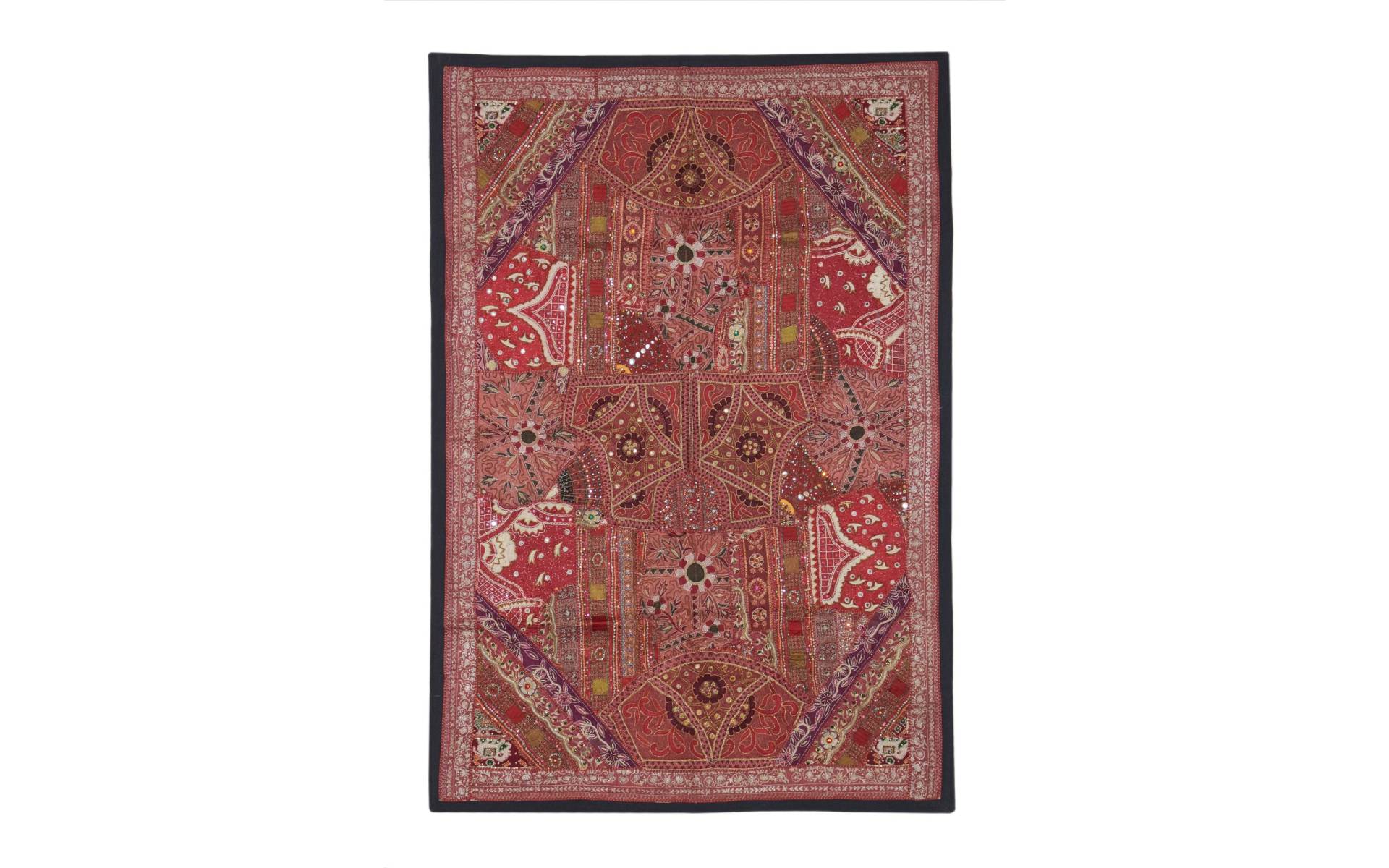 Unikátna tapiséria z Rajastanu, červená, ručné vyšívanie, 156x106cm