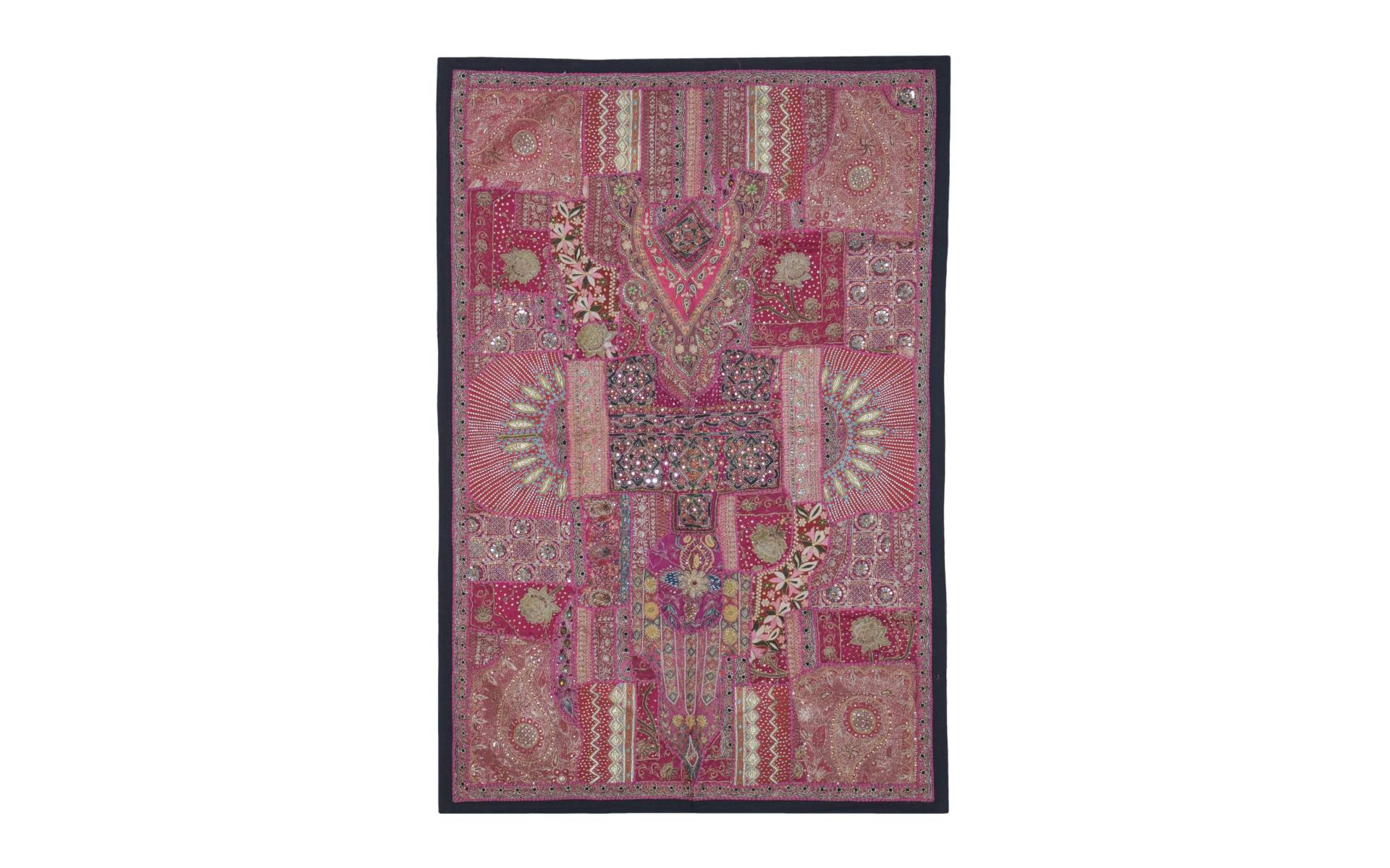 Unikátna tapiséria z Rajastanu, ružová, ručné vyšívanie, 155x107cm