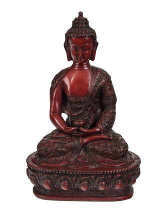 Budha Amitába, ručne vyrezávaný, tmavo čevený, 18x12x28cm