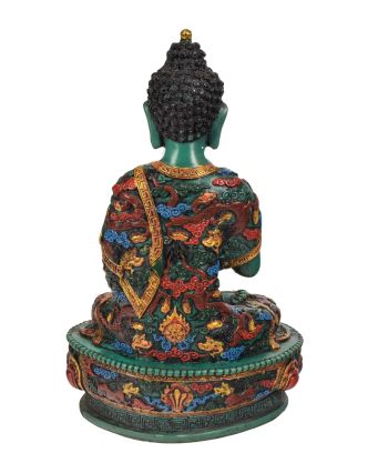 Budha Amoghasiddhi, ručne vyrezávaný, farbený, 18x12x27cm