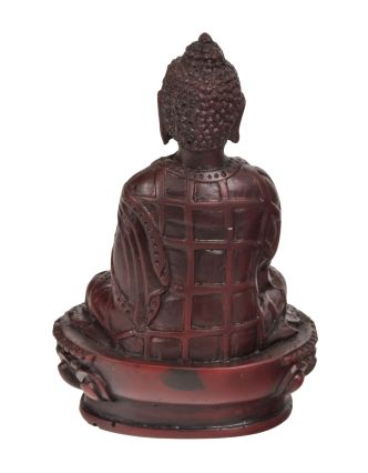 Budha Šákjamúni, ručne vyrezávaný, tmavo červený, 7x5x10cm