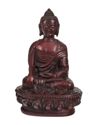 Budha Šákjamúni, ručne vyrezávaný, tmavo červený, 7x5x10cm
