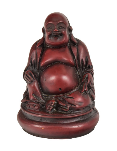 Budha, smejúca, tmavo červený, živica, 6x6x9cm