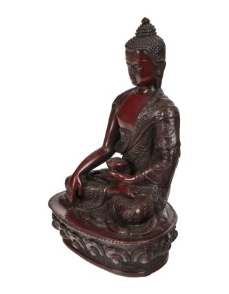 Budha Šákjamúni, ručne vyrezávaný, tmavo červený, 13x9x20cm