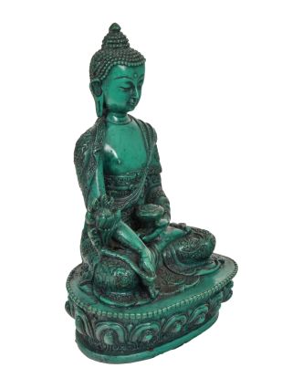 Uzdravujúci Budha, ručne vyrezávaný, tyrkysový, 13x9x20cm