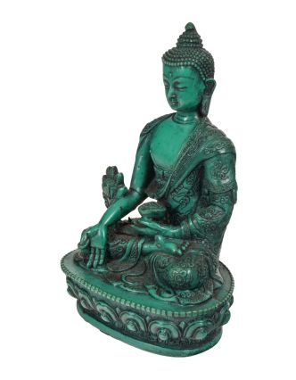 Uzdravujúci Budha, ručne vyrezávaný, tyrkysový, 13x9x20cm