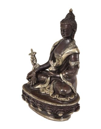 Uzdravujúca Budha, mosadzná soška, postriebrená, 7x4x9cm