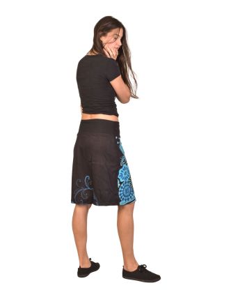 Krátka sukňa, čierna s farebnou Flower potlačou, elastický pás, šnúrka