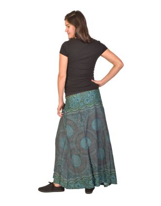 Dlhá sukňa, šedo-modrá s potlačou Mandal, elastický pás, šnúrka