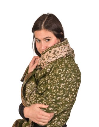 Veľký zimný šál so vzorom paisley, zeleno-béžový, 200x100cm