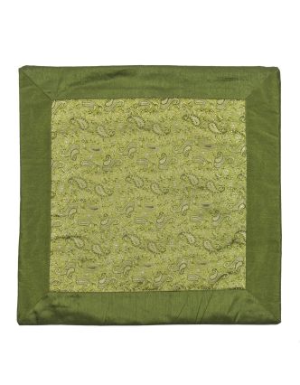 Zelená saténová obliečka na vankúš s výšivkou paisley, zips, 40x40cm