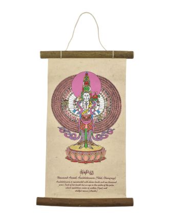 Farebná tlač na zvitku z ručného papiera, Avalokitéšvara, 33x20cm