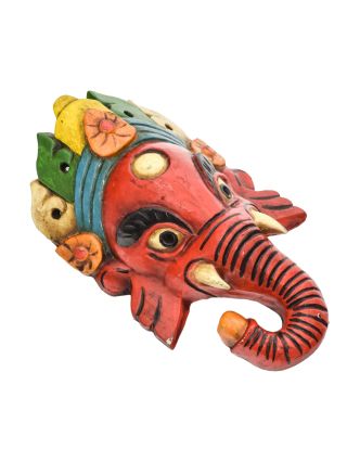 Ganeš, drevená maska, ručne maľovaná, 13x7x23cm
