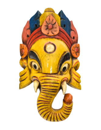 Ganeš, drevená maska, ručne maľovaná, 13x7x24cm