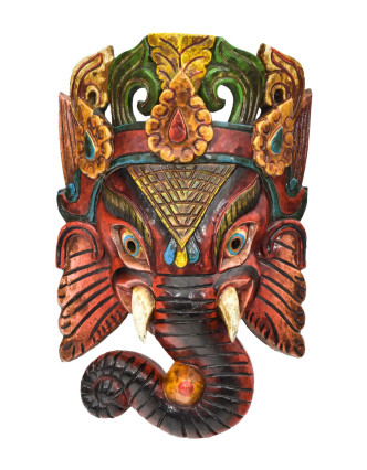 Ganeš, drevená maska, ručne maľovaná, 21x8x33cm