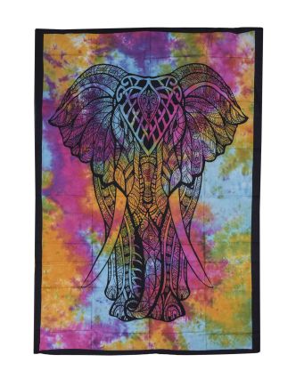 Prikrývka s tlačou, Slon, farebná batika, 130x200 cm