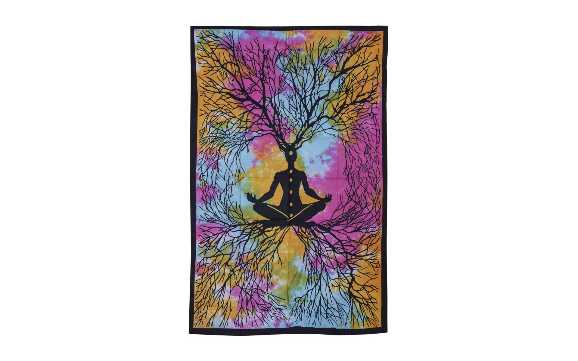 Prikrývka s tlačou, Yogín a strom, farebná batika, 130x200 cm