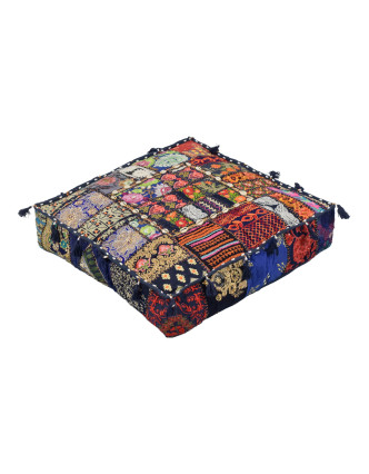 Meditačný vankúš, ručne vyšívaný patchwork, štvorec, 60x60x15cm