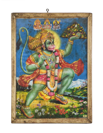 Starý obraz v teakovom ráme, Hanuman, 27x2x37cm