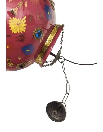 Oválna sklenená lampa zdobená farebnými kameňmi, ružová, 35x35x43cm