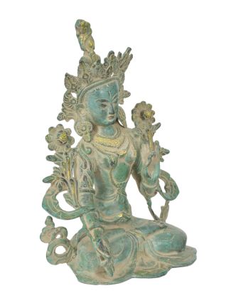Biela Tara, mosadzná soška, antik patina, 20x12x27cm