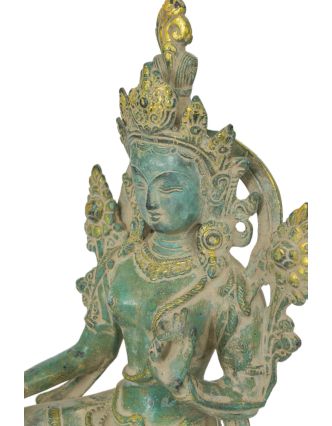 Zelená Tara, mosadzná soška, antik patina, 17x18x26cm