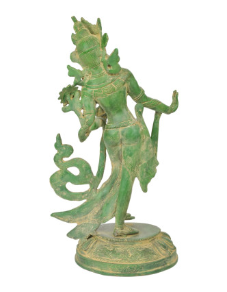 Tancujúca Tara, mosadzná soška, antik patina, 20x15x37cm