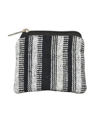Malá bavlnená peňaženka na drobné, čierno-biela, zips, 11x9cm