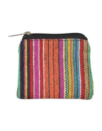 Malá bavlnená peňaženka na drobné, "ghari farebné prúžky", zips, 11x9cm