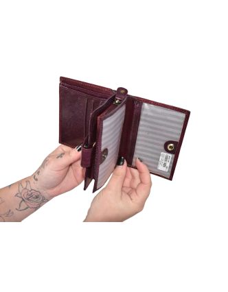 Peňaženka zapínaná na patentku, hnedá, postavičky, maľovaná koža, 12x9cm