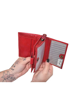 Peňaženka zapínaná na patentku, červená, postavičky, maľovaná koža, 12x9cm