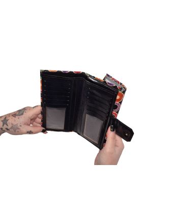 Peňaženka, farebné kolieska, maľovaná koža, čierna, 9,5x19,5cm