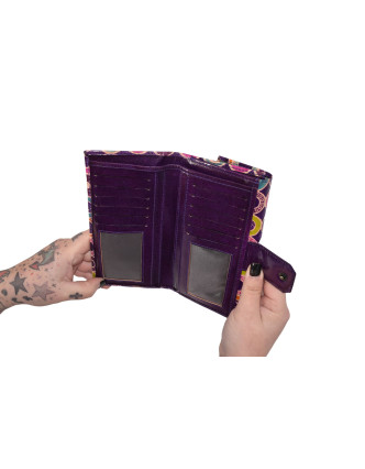 Peňaženka, farebné kolieska, maľovaná koža, fialová, 9,5x19,5cm