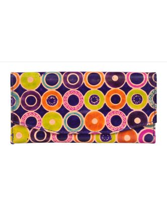 Peňaženka, farebné kolieska, maľovaná koža, fialová, 9,5x19,5cm