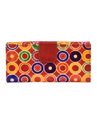 Peňaženka, farebné kolieska, maľovaná koža, červená, 9,5x19,5cm
