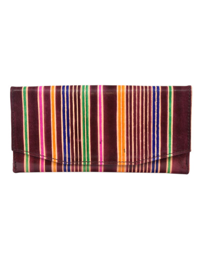 Peňaženka, hneda, farebné prúžky, maľovaná koža, 9,5x19,5cm